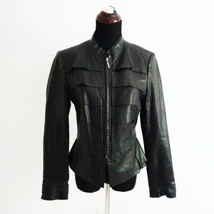 White House Black Market Leather Ruffle Jacket